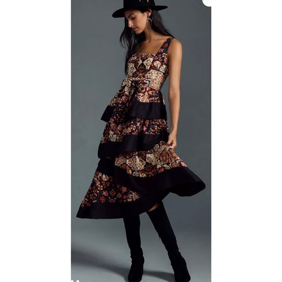 Anthropologie Floral Maxi Dress - Black and Gold - Picture 2 of 7